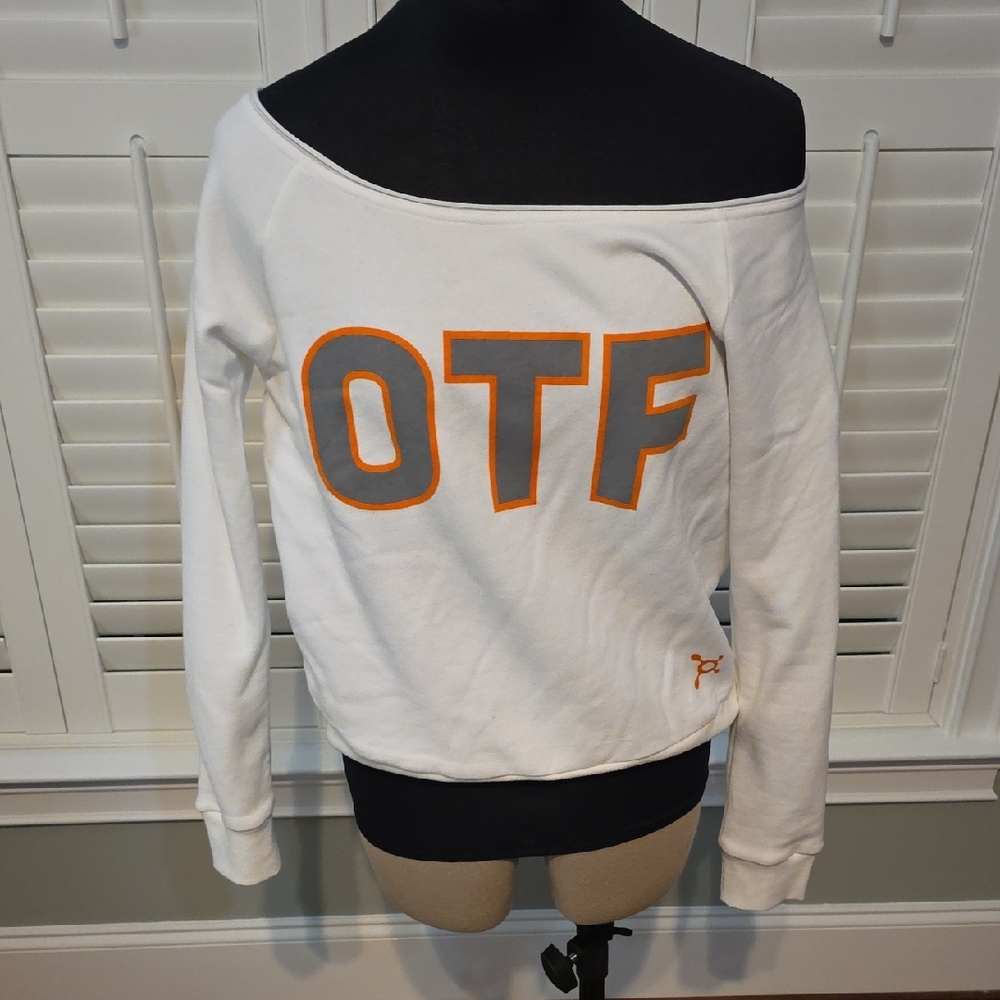 Orangetheory White Off Shoulder Sweatshirt with Logo